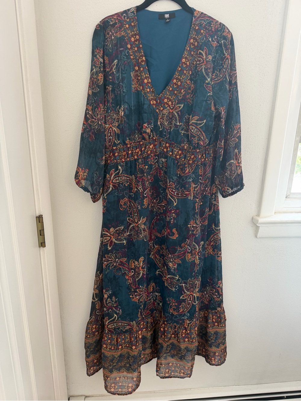 Frye Boho Paisley Maxi Dress in Teal - Picture 2 of 7